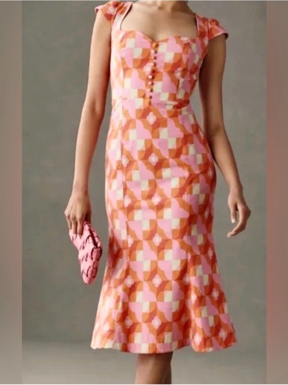 Anthropologie Pink and Orange Geometric Midi Dress
